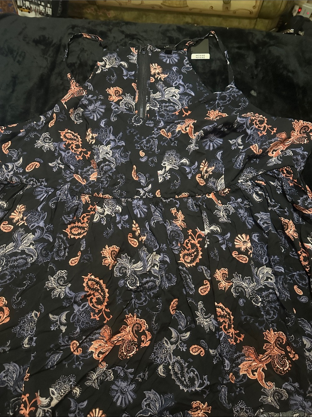 TORRID NEW w/Tag Black Paisley Pink Blue Grey Print  BabyDoll Style Zip Up Sz 3